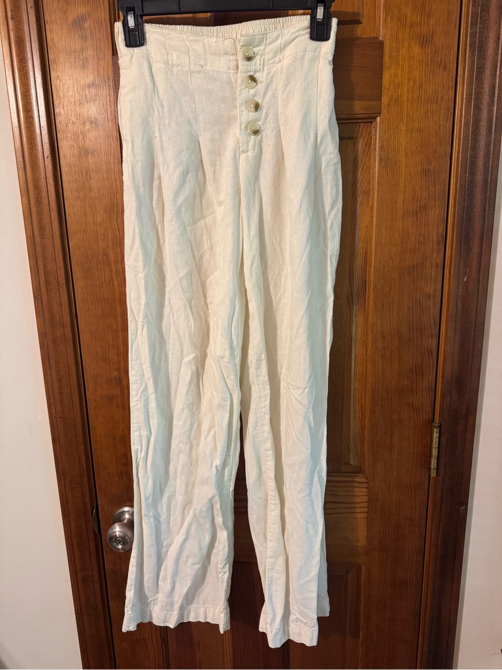 Sincerly Jules Cream Wide-Leg Button-Front Linen Pants